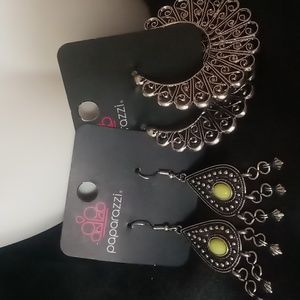 2 pair of Paparazzi earrings silver tone southwestern style.